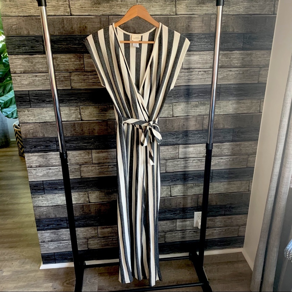 NWOT! Black and White Striped Jumpsuit!